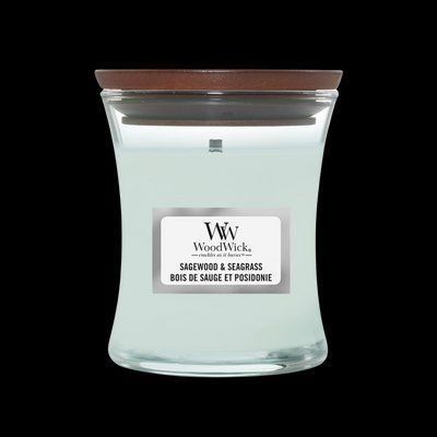 Ароматична свічка з нотами шавлії, океану та кедра Woodwick Mini Sagewood & Seagrass 85g